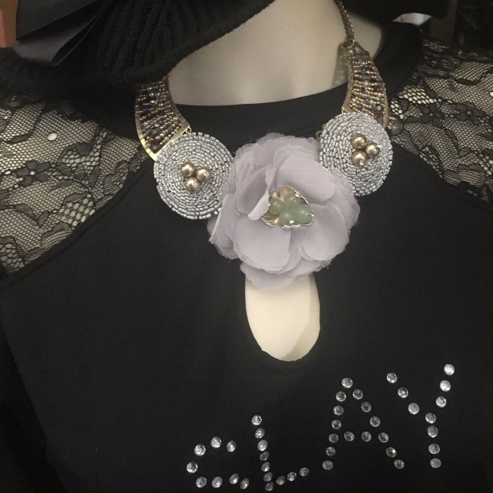 Grey Beaded Statement Necklace